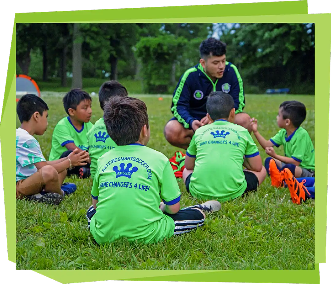 Kids training basic soccer skills in the Grassroots program